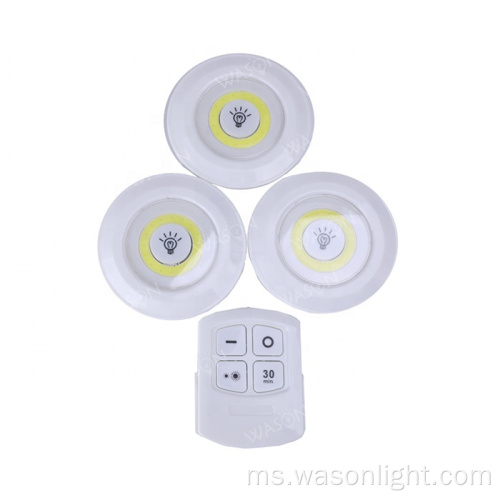 3pack Ultra Bright 150 Lumen LED LED Puck Light dengan Kawalan Jauh Di bawah Kabinet Lampu Bateri Tanpa Tanpa Tanpa Dorong Bateri